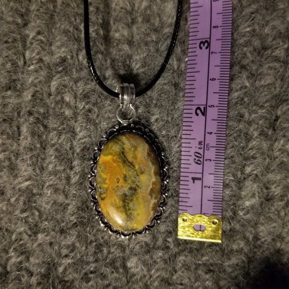 COPY - Bumble bee jasper gemstone pendant, 925 silver plate, artisan, unisex new - Picture 3 of 5